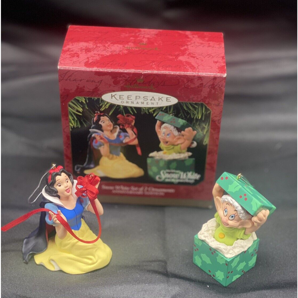 Disney Hallmark Christmas Ornament Set Snow White Dopey Anniversary Edition